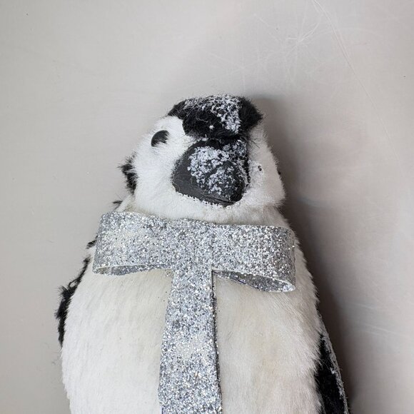 Glittery Penguin Christmas Figurine Silver Bow Tie - Picture 6 of 8